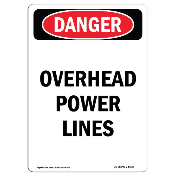 Signmission Safety Sign, OSHA Danger, 24" Height, Portrait Overhead Power Lines, Portrait OS-DS-D-1824-V-1682